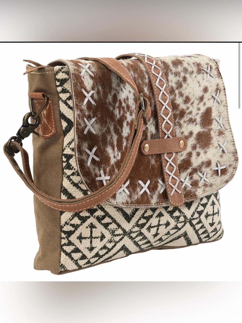 Western Bag Boho Cowhide Crossbody Bag in Brown and Cream
